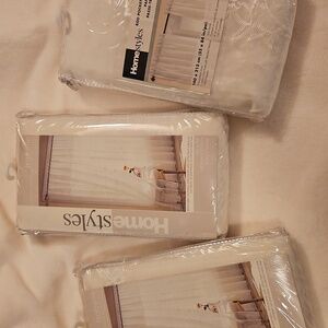 Three Panels With Valance Attached Embroidered Ivory Curtains